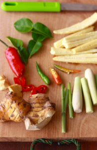 galangal, lemongrass and kaffir lime leaves